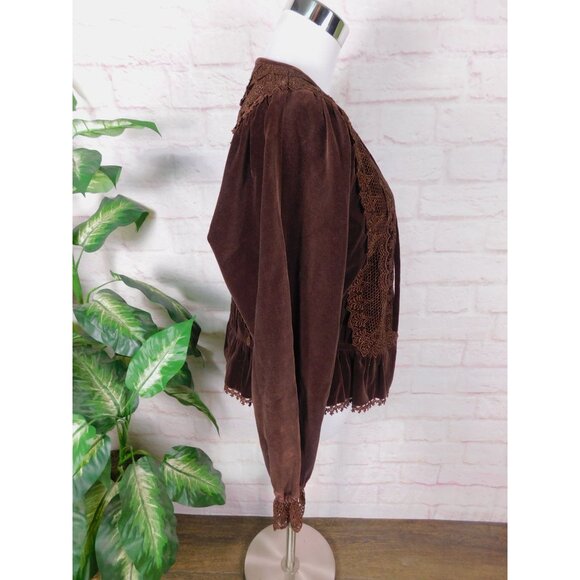 Vintage Japan Velvet Lace Victorian Prairie Blouse Boho Cottagecore L - Picture 8 of 12